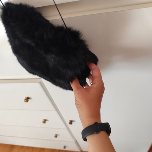 Fur handbag with handle case, like new, black