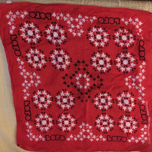 Bandana scarves used, set with red and orange