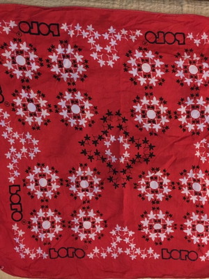 Bandana scarves used, set with red and orange