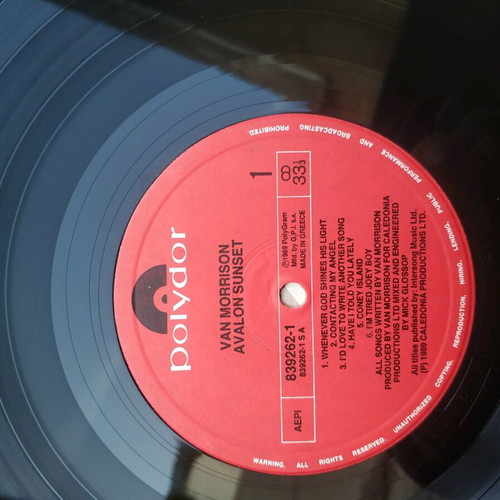 Van Morrison Avalon Sunset LP moderate cover, record in very good condition