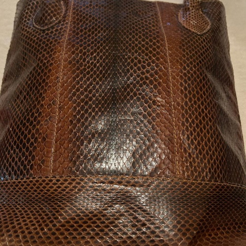 Leather Handmade Women's Shoulder Bag Brown Snake Print New