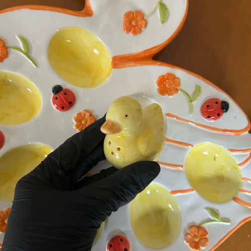 Easter duck egg holder used with duck salt shaker