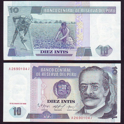 Peru 10 Intis banknote 17.01.1986 P-128 unc