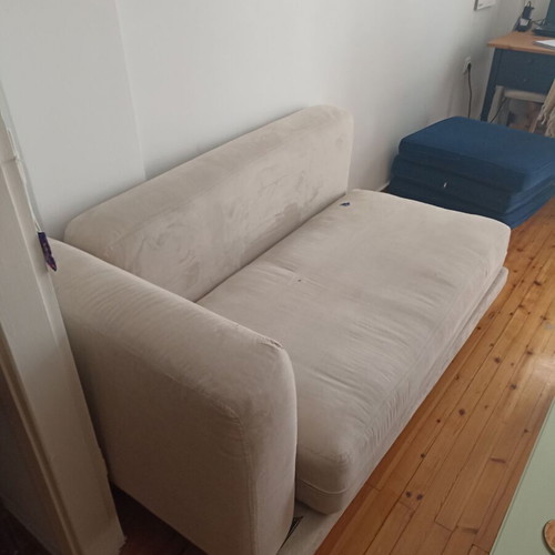 Two-seater sofa used, beige/grey