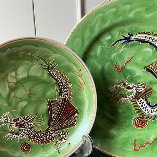 Vintage Japanese Dragonware Moriage Porcelain Plates set of 2 used