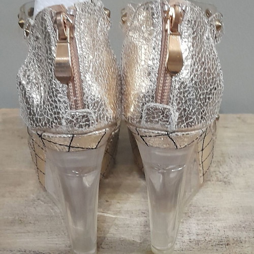 Plexiglass platform sandals transparent with gold quilting new size 37
