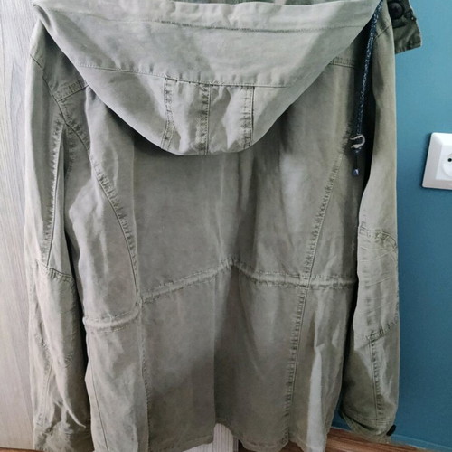 Khaki parka with hood used, size XL