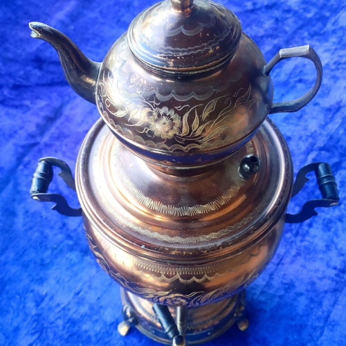 Old Copper Handmade Samovar Nuris used, Polite style