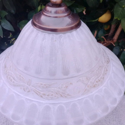 Bronze table lamp antique used with opaline shade