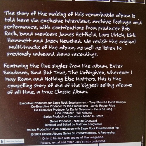 Metallica DVD The Story of the Black Album like new