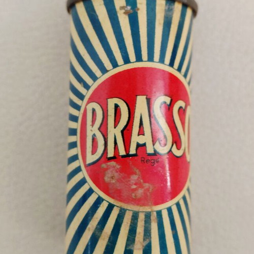 Brasso vintage metal polish container used, 1950s