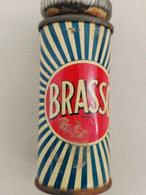 Brasso vintage metal polish container used, 1950s