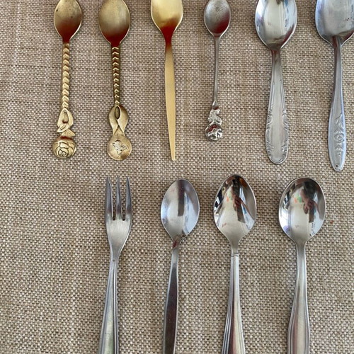 Vintage small tea spoons and fork used, pack of 10