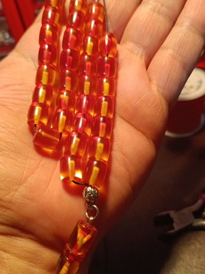 Handmade amber komboloi with 33 beads and papas, new