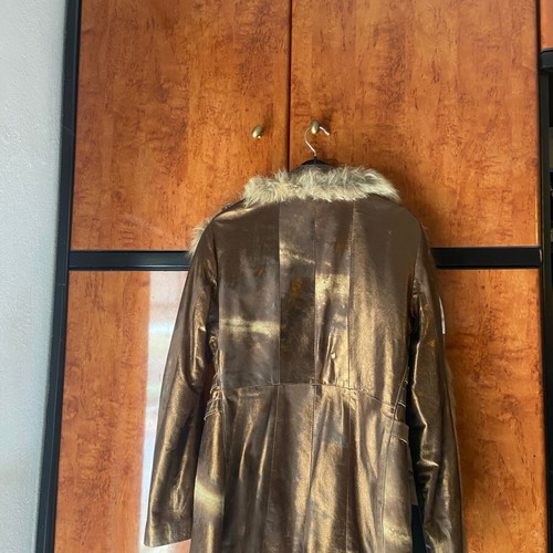 Rossodisera leather coat brown used with fur boho style