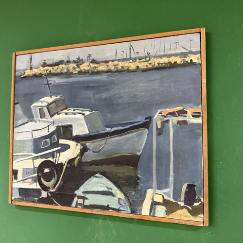 Oil painting of boats by Panikos Tsangaras