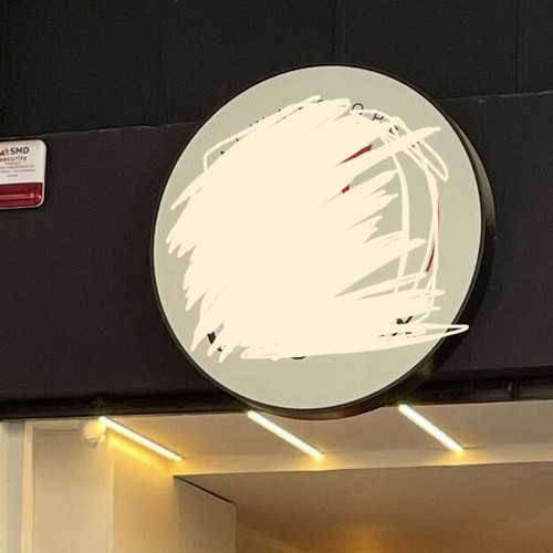 Store sign round Φ80, like new, illuminated, black frame