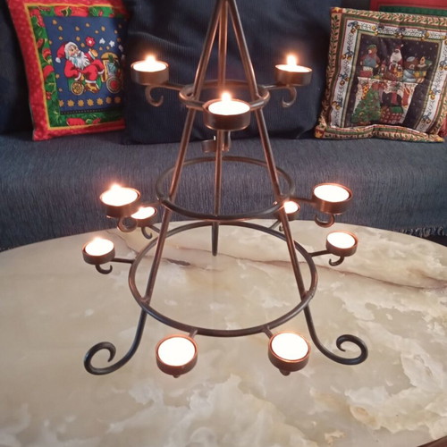 Metal tealight candle holder shaped like a Christmas tree, new