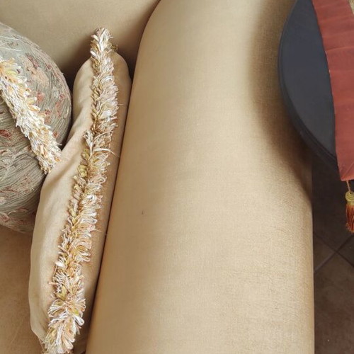 Classic sofa set used, three-seater and two-seater, beech wood with Dutch fabric