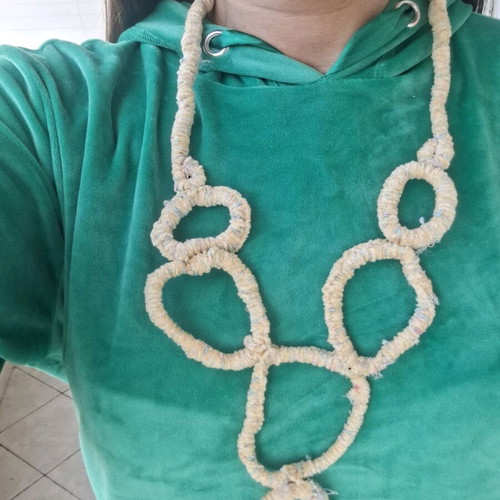 Ethnic fabric necklace pastel yellow made to order