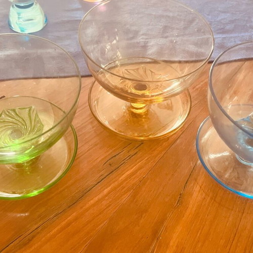 Crystal glasses and mother of pearl vintage bowls like new, set of 11 pieces