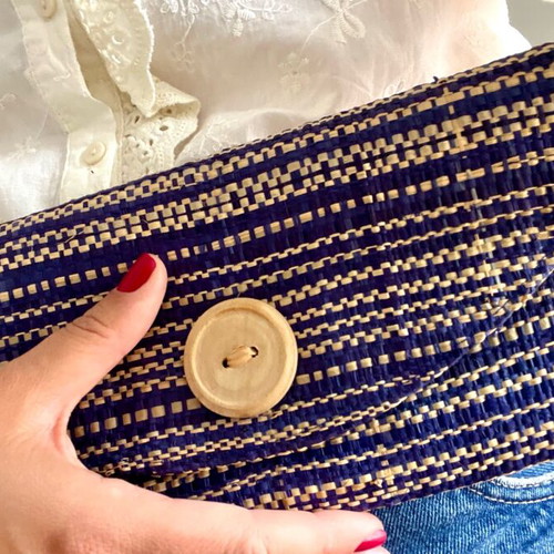 Handmade Straw Clutch Bag with Wooden Button, New, Boho Summer Style