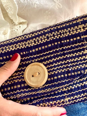 Handmade Straw Clutch Bag with Wooden Button, New, Boho Summer Style