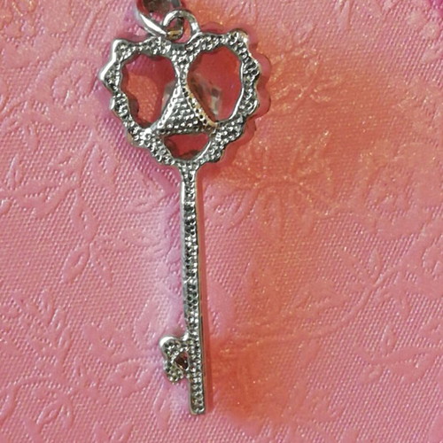 Charm stainless steel key necklace new silver with blue and clear zircon