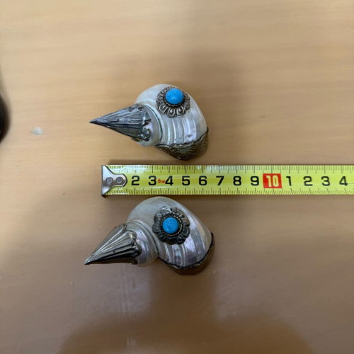 Shells used with silver plating and blue stone, set of 2