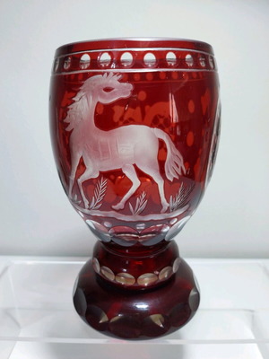 Egermann Glass Bohemian κύπελλο σε χρώμα ρουμπίνι μεταχειρισμένο, XIX αιώνα