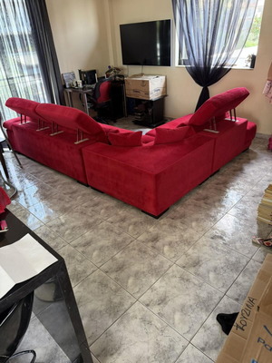 Velvet Corner Sofa red, like new, multifunctional