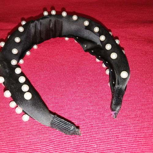 Hairband used, black satin with white pearls