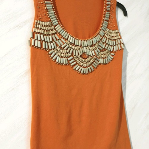 Orange sleeveless blouse with wooden beads like new, size S