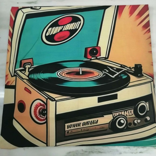 Decorative pillowcase retro pop art vintage turntable 45x45cm new