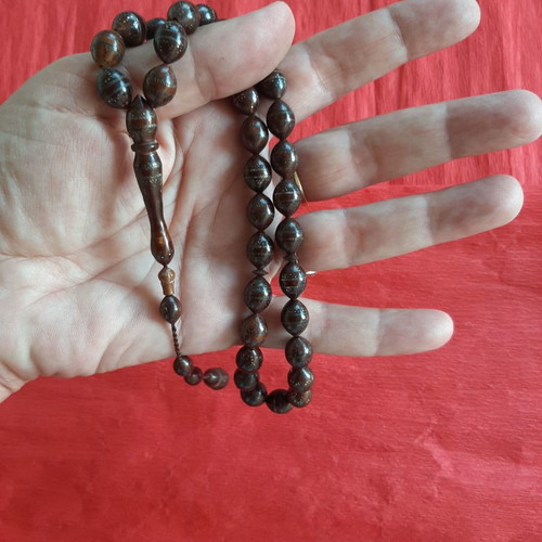 Handmade Turkish Worry Beads used, wood kuk with silver carvings