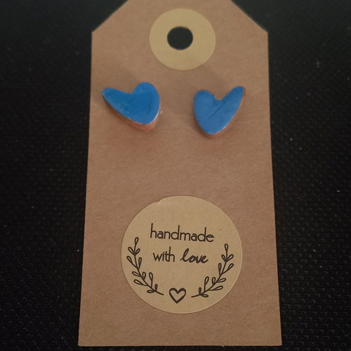Handmade ceramic heart earrings with glass coating, new