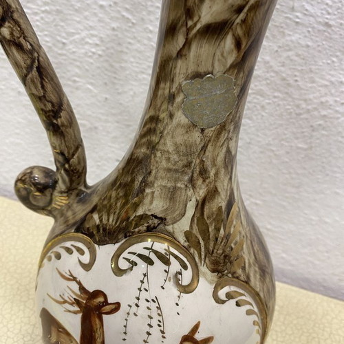 Belgian hand-painted vase used with hunting motif