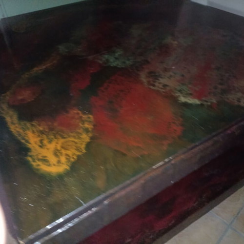 Handmade coffee table with epoxy resin and abstract design, used
