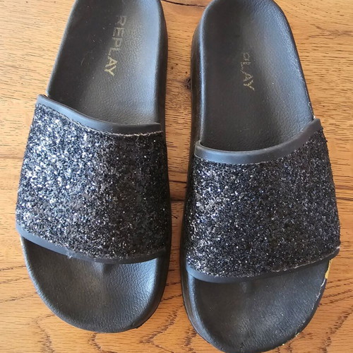 Replay New Lotty Glitter women's slippers size 38 like new black