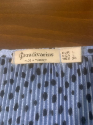 Stradivarius women's wrap shirt like new, blue with black dots