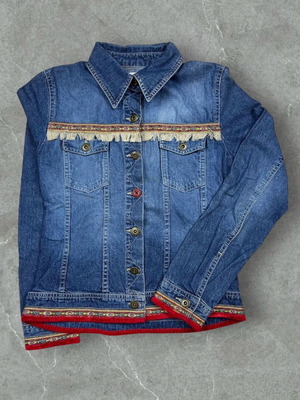 Jean Boho Jacket Hennes 36 used with fringes and embroidery