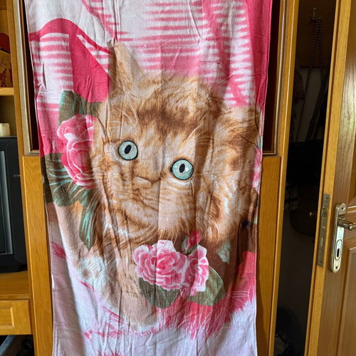 Beach towel with pink cat new