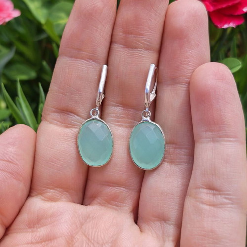 Silver Earrings with Aquamarine Chalcedony New