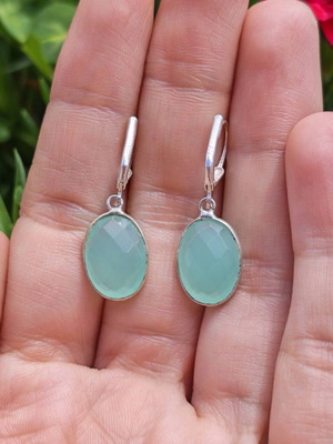 Silver Earrings with Aquamarine Chalcedony New