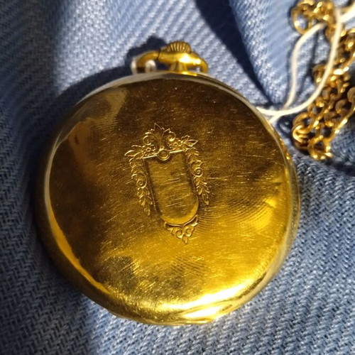 Omega 18K Rose Gold Pocket Watch 1920 used with 14K chain