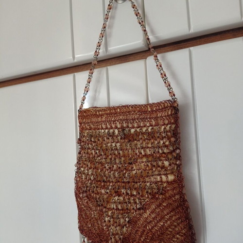 Evening bag like new with decorative beads, orange and gold
