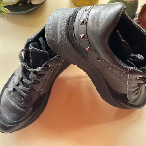 Geox women's sneakers like new, black leather with studs and patent, size 37