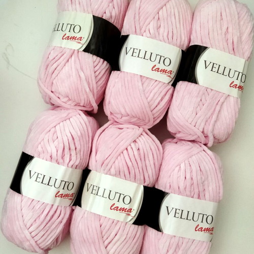 Lama Velluto velvet knitting yarn, pack of 6, soft pink