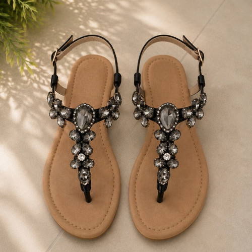 Sandals with rhinestones like new, size 38, black and gray