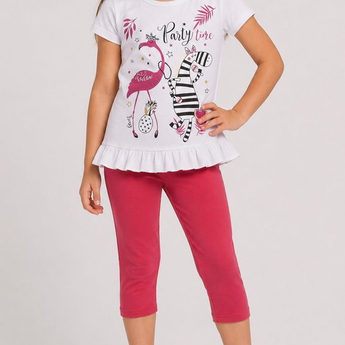 Frenzy kids set tunic top with capri leggings Party Time white fuchsia new size 8